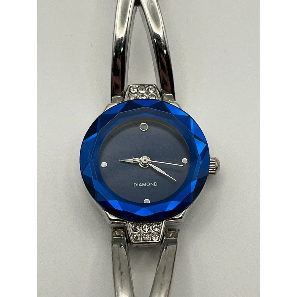 FMD Womens Bangle Watch Blue Faceted Bezel Diamond FMDKH310 Japan Movt